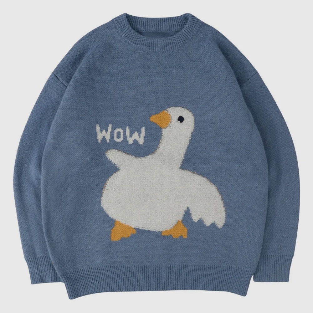 Aelfric Eden Wow Goose Sweater size large blue goose sweater